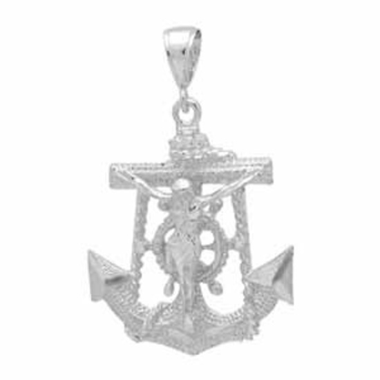 SILVER DC ANCHOR W JESUS PENDANT 45MM