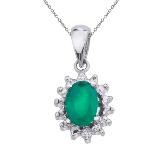 Certified 10k White Gold Emerald and Diamond Pendant