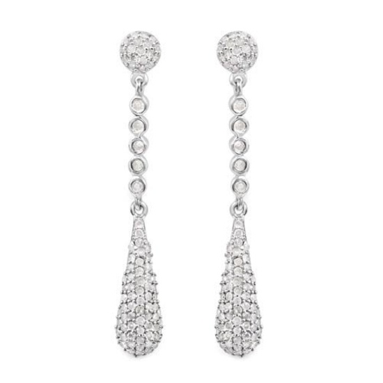 0.97 Carat Genuine White Diamond .925 Sterling Silver Earrings