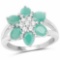 1.93 Carat Genuine Emerald and White Topaz .925 Sterling Silver Ring