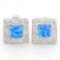 3/5 CARAT CREATED BLUE FIRE OPAL & DIAMOND 925 STERLING SILVER EARRINGS