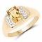 14K Yellow Gold Plated 1.36 Carat Genuine Citrine and White Topaz .925 Sterling Silver Ring