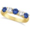 Five Stone Blue Sapphire and Diamond Ring 14k Yellow Gold (1.50ctw)