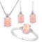 1 4/5 CARAT CREATED PINK FIRE OPAL & (15 PCS) DIAMOND 925 STERLING SILVER SET ( Ring, Earring & Pend
