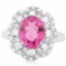 3 1/2 CARAT CREATED RUBY & 4 CARAT (40 PCS) FLAWLESS CREATED DIAMOND 925 STERLING SILVER RING