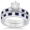Channel Blue Sapphire and Diamond Bridal Set 14k White Gold (2.10ct)