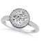 Diamond Halo and Sapphire Gemstone Engagement Ring 14k White Gold 1.50ct