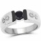 0.56 Carat Genuine Black Diamond and White Diamond .925 Sterling Silver Ring