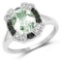 2.82 Carat Genuine Green Amethyst, Green Diamond and White Diamond .925 Sterling Silver Ring