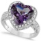 Heart Shaped Amethyst and Diamond Ring Halo 14K White Gold 5.41ct