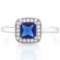 1 1/2 CARAT CREATED BLUE SAPPHIRE & 1/5 CARAT (20 PCS) FLAWLESS CREATED DIAMOND 925 STERLING SILVER