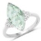 3.63 Carat Genuine Green Amethyst and White Topaz .925 Sterling Silver Ring