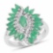 1.63 Carat Genuine Emerald and White Zircon .925 Sterling Silver Ring