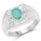 0.68 Carat Genuine Emerald and White Diamond .925 Sterling Silver Ring