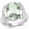 8.12 Carat Genuine Green Amethyst, White Topaz and White Diamond .925 Sterling Silver Ring