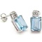 3 1/2 CARAT BABY SWISS BLUE TOPAZ & (12 PCS) CREATED DIAMOND 925 STERLING SILVER EARRINGS