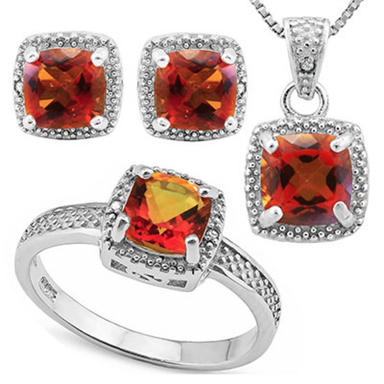 3.429 CARAT TW AZOTIC GEMSTONE & GENUINE DIAMOND PLATINUM OVER 0.925 STERLING SILVER SET