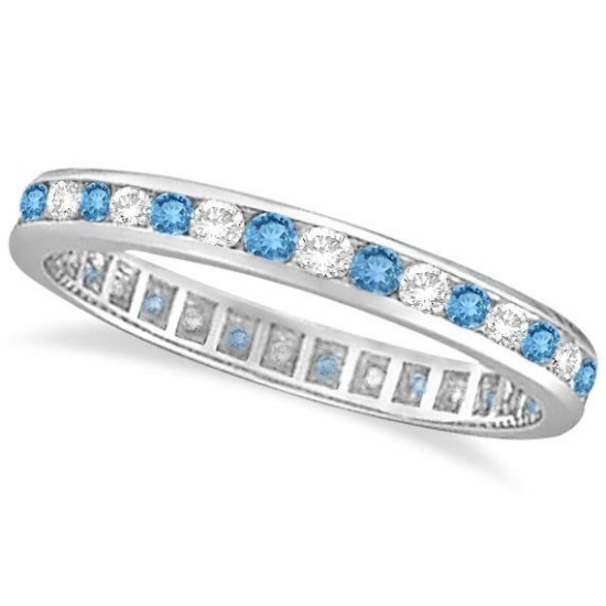 Blue Topaz and Diamond Channel-Set Eternity Ring 14k White Gold (1.00ct)