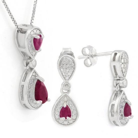 1 CARAT RUBY 925 STERLING SILVER SET ( No chain comes with this set)