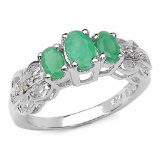 0.92 Carat Genuine Emerald and 0.01 ct.t.w Genuine Diamond Accents Sterling Silver Ring