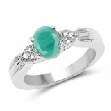 1.08 Carat Genuine Emerald and White Topaz .925 Sterling Silver Ring