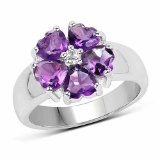 2.33 Carat Genuine Amethyst and White Topaz .925 Sterling Silver Ring