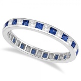 Princess-Cut Sapphire and Diamond Eternity Ring 14k White Gold (1.26ct)