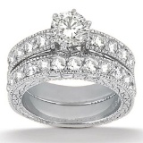 Antique Diamond Engagement Ring and Wedding Band 14k White Gold (2.50ct)