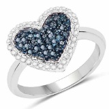 0.40 Carat Genuine Blue Diamond and White Diamond .925 Sterling Silver Ring