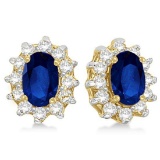 Oval Blue Sapphire and Diamond Accents Earrings 14k Yellow Gold (2.05ct)