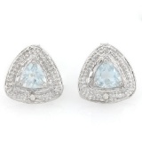 2/3 CARAT AQUAMARINE & DIAMOND 925 STERLING SILVER EARRINGS