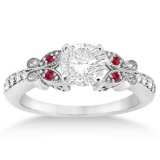 Butterfly Diamond and Ruby Engagement Ring 14k White Gold (0.60ct)
