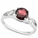 1.63 CARAT TW GARNET & CREATED WHITE SAPPHIRE PLATINUM OVER 0.925 STERLING SILVER RING