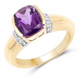 14K Yellow Gold Plated 1.52 Carat Genuine Amethyst and White Topaz .925 Sterling Silver Ring
