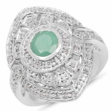 1.03 Carat Genuine Emerald and White Diamond .925 Sterling Silver Ring