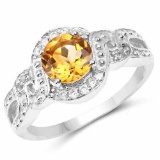 3.00 Carat Genuine Citrine and White Topaz .925 Sterling Silver Ring