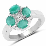 1.14 Carat Genuine Emerald and White Topaz .925 Sterling Silver Ring