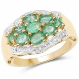 18K Yellow Gold Plated 1.19 Carat Genuine Zambian Emerald .925 Sterling Silver Ring