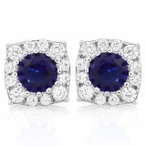 2 2/5 CARAT CREATED BLUE SAPPHIRE & 1/4 CARAT (26 PCS) FLAWLESS CREATED DIAMOND 925 STERLING SILVER