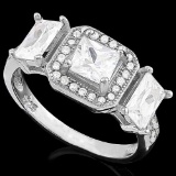 6 4/5 CARAT (43 PCS) FLAWLESS CREATED DIAMOND 925 STERLING SILVER HALO RING