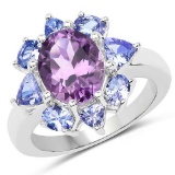 3.49 Carat Genuine Amethyst and Tanzanite .925 Sterling Silver Ring