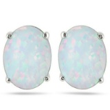 0.64 CARAT CREATED FIRE OPAL PLATINUM OVER 0.925 STERLING SILVER EARRINGS