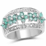 0.62 Carat Genuine Emerald and White Diamond .925 Sterling Silver Ring