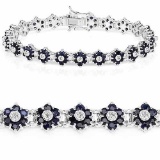 6.31 Carat Genuine Blue Sapphire and White Diamond .925 Sterling Silver Bracelet