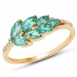 0.69 Carat Genuine Zambian Emerald and White Diamond 14K Yellow Gold Ring