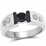 0.56 Carat Genuine Black Diamond and White Diamond .925 Sterling Silver Ring