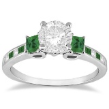 Princess Cut Diamond and Emerald Engagement Ring 18k White Gold (1.18ct)
