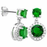 CREATED EMERALD 925 STERLING SILVER EARRINGS