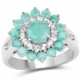 2.01 Carat Genuine Emerald and White Topaz .925 Sterling Silver Ring