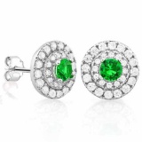 3/4 CARAT CREATED EMERALD & 1/2 CARAT (56 PCS) FLAWLESS CREATED DIAMOND 925 STERLING SILVER EARRINGS